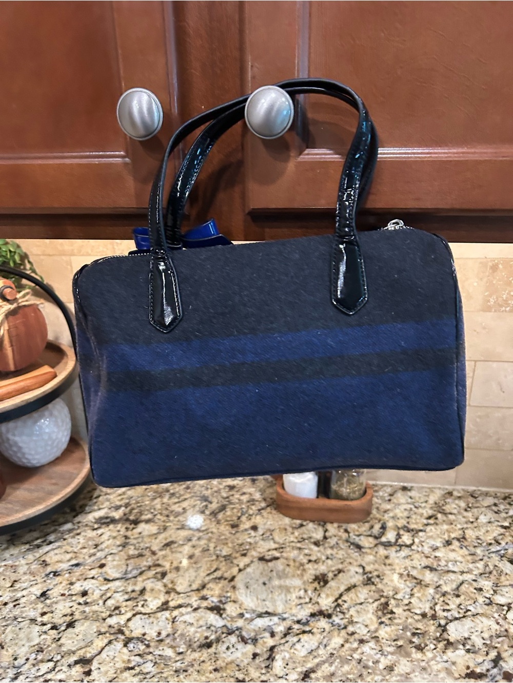 Coach 2013 Wool Stripe F24784 Charcoal Cobalt Blue Satchel Handbag Purse Rare. - Picture 2 of 12